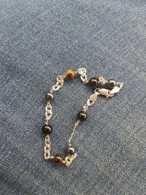 925 silver cuban bracelet natural stones